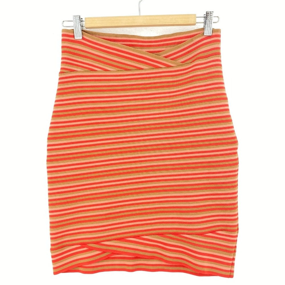 BCBGMaxAzria Coral Striped Bandage Skirt